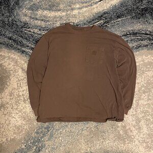 Distressed Carhartt Long Sleeve Shirt Brown Large Y2K Vintage Grunge Pocket Tee